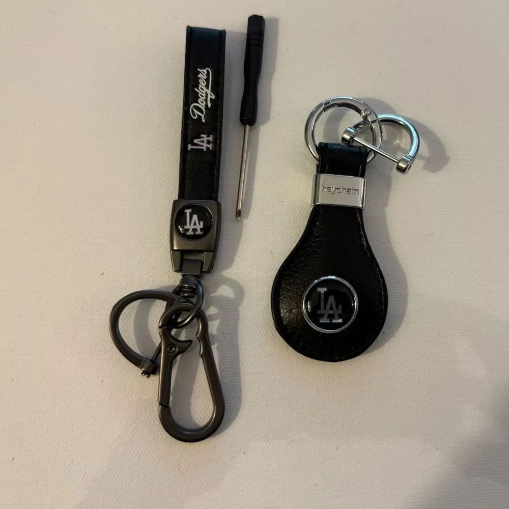 LA Dodgers MLB Key Fob Keychains in Black Leather Set of 2 NWT